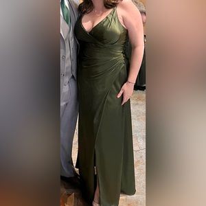 David’s Bridal Olive Green Long Bridesmaids Dress with Shawl